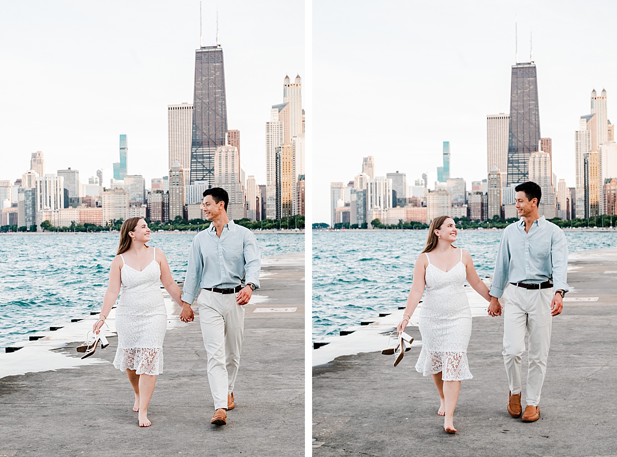 Engaged couple North Ave beach Chicago
