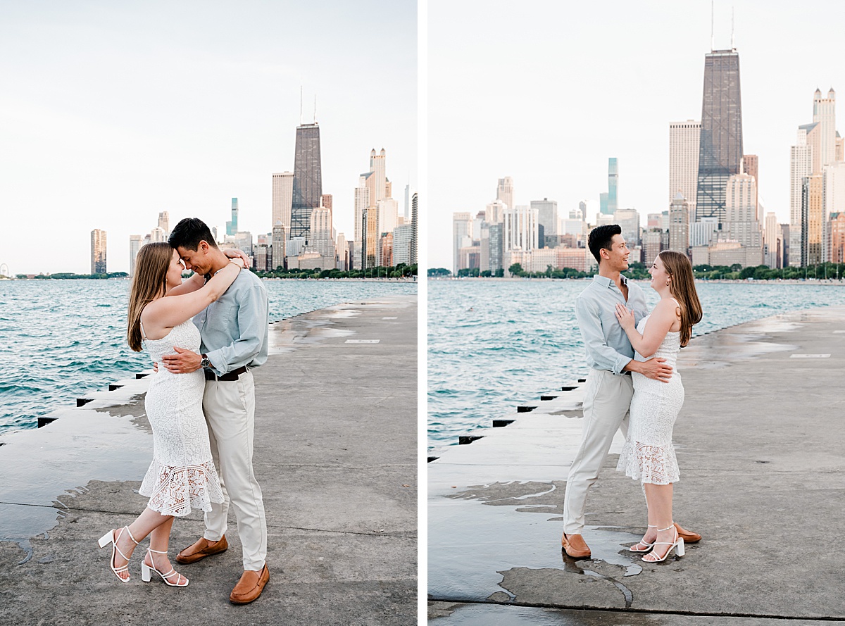 Engaged couple North Ave beach Chicago