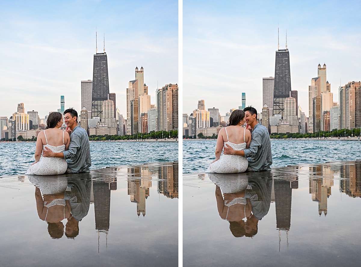 Engaged couple North Ave beach Chicago