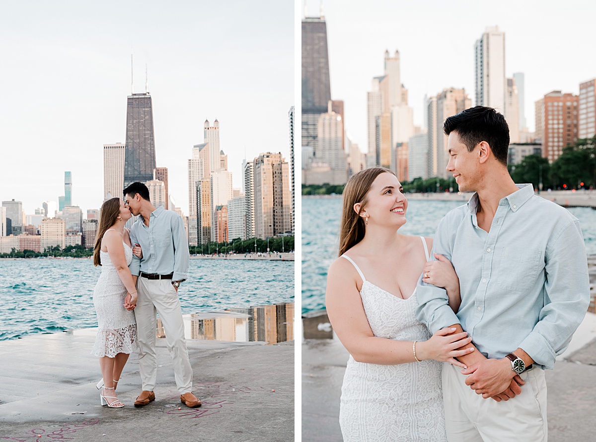 Engaged couple North Ave beach Chicago